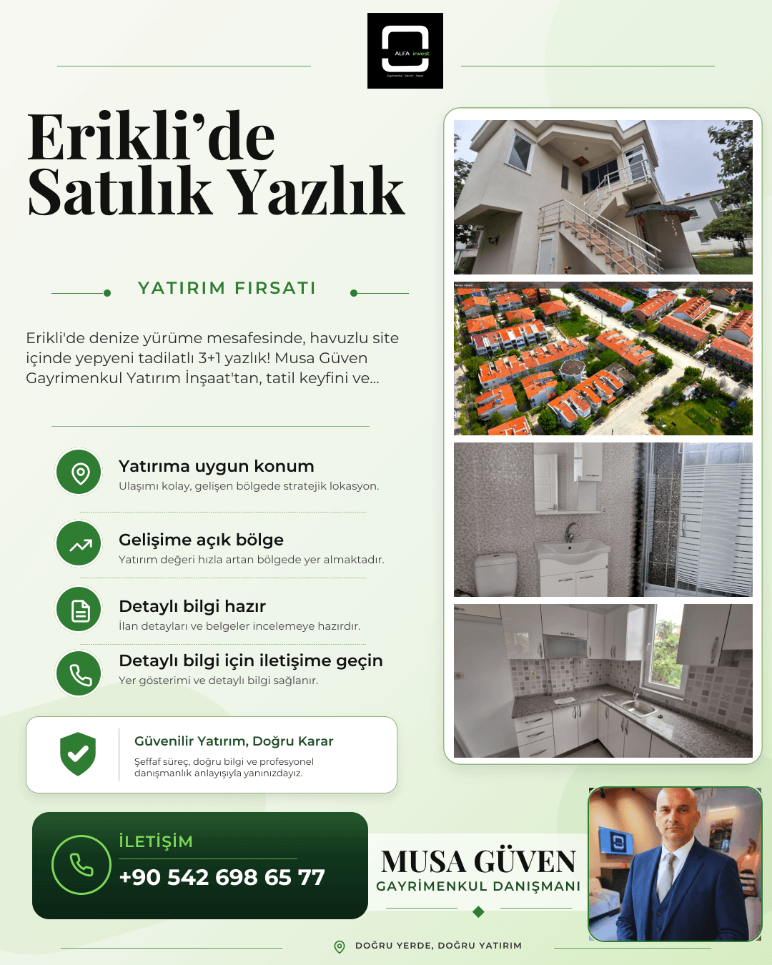 Erikli'de Havuzlu Sitede Satılık Tadilatlı 3+1 Yazlık